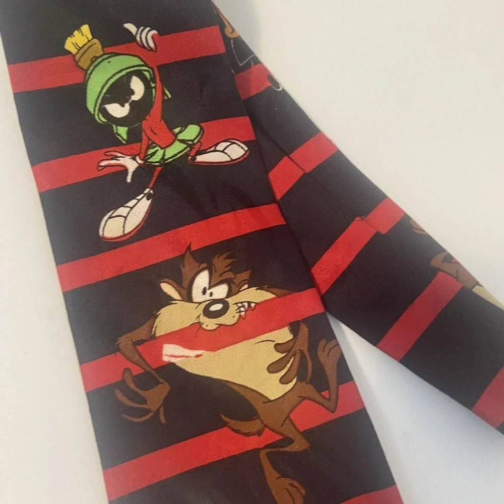 Vintage 90s Looney Tunes Mania Tie Black Neck Tie Bugs Bunny Daffy Duck Tweety